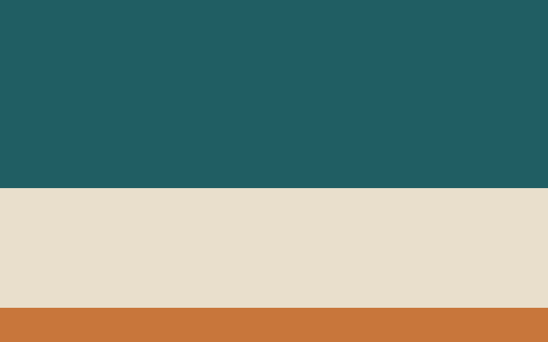 Composition graphique aux couleurs du cabinet : un horizon sarcelle sur fond sable